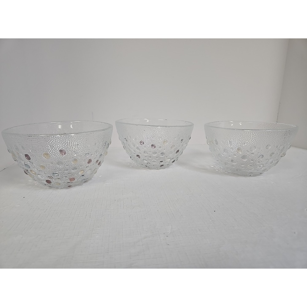 Dansk Confetti Bubble Glass Bowl Poland Multicolored Textured Faded LOT OF 3
